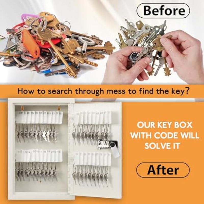 كيودوليد صندوق قفل لتخزين المفاتيح مع رمز، خزانة مفاتيح قفل، 40 مفتاح تحكم يثبت على الحائط مع قفل برمز، خطافات مفاتيح وبطاقات ملصقات، 2.5 انش عمق × 8.1 انش عرض × 12.1 انش ارتفاع (ابيض، 40 مفتاح) - Image 3